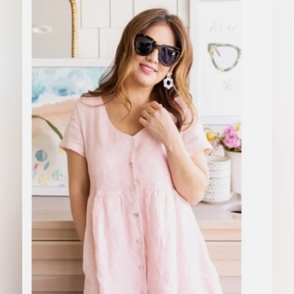 Jillian Harris x Priv Hamptons dress linen pink baby doll dress - Picture 4 of 13